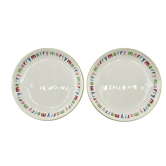 H For Happy Merry Merry Polka Dot Ceramic Serving Set 2 Plates 1 Tray 1 Canister - Picture 2 of 15